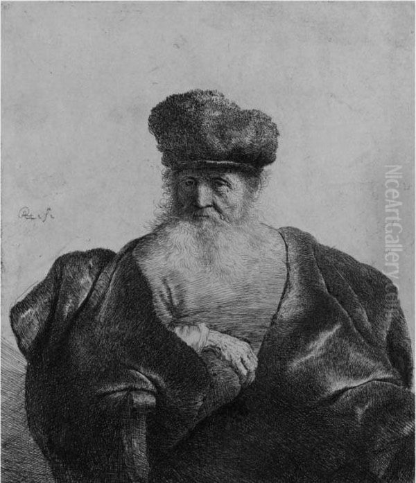 Old Man With Beard, Fur Cap And Velvet Cloak (b., Holl. 262; H. 92;bb. 32-2) Oil Painting by Harmenszoon van Rijn Rembrandt
