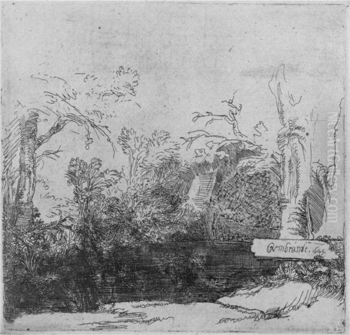 The Boat House (grotto With A Brook; Het Spelonkje) (b., Holl. 231;h. 211; Bb. 45-c) Oil Painting by Harmenszoon van Rijn Rembrandt