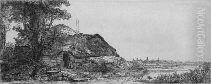 Landscape With A Cottage And A Large Tree (b., Holl. 226; H. 178;bb. 41-b) Oil Painting by Harmenszoon van Rijn Rembrandt
