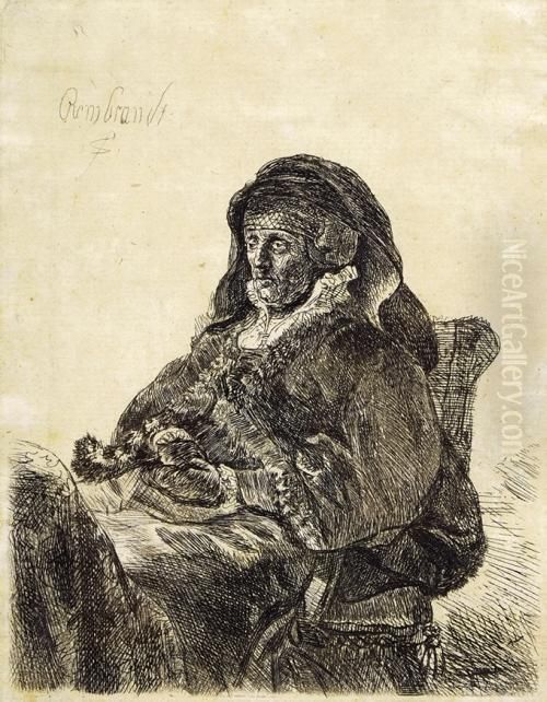 La Madre Del Artista Con Vestido Y Guantes Negros, C.1631 Oil Painting by Harmenszoon van Rijn Rembrandt