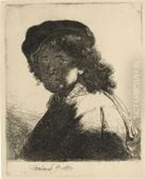 Self-portrait In Cap And Scarf With The Face Dark, Bust Oil Painting by Harmenszoon van Rijn Rembrandt