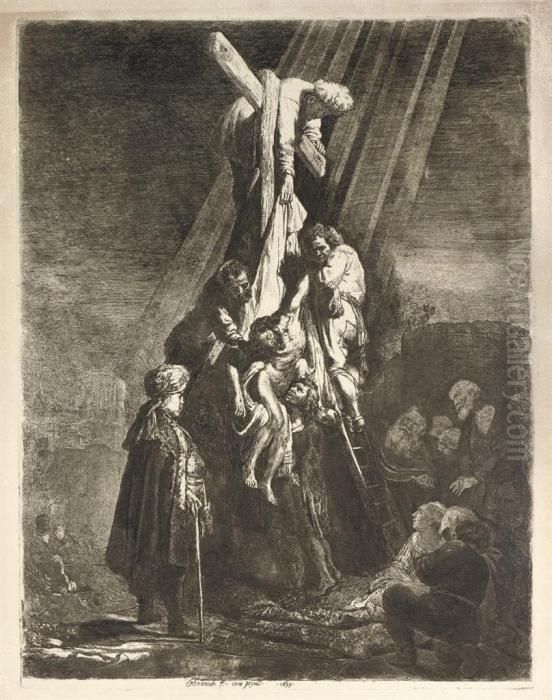 The Descent From The Cross: Second Plate Oil Painting by Harmenszoon van Rijn Rembrandt