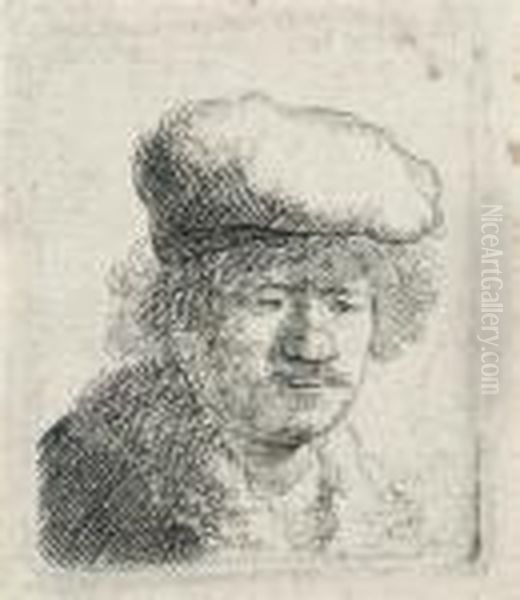 Self-portrait With Cap Pulled Forward Oil Painting by Harmenszoon van Rijn Rembrandt