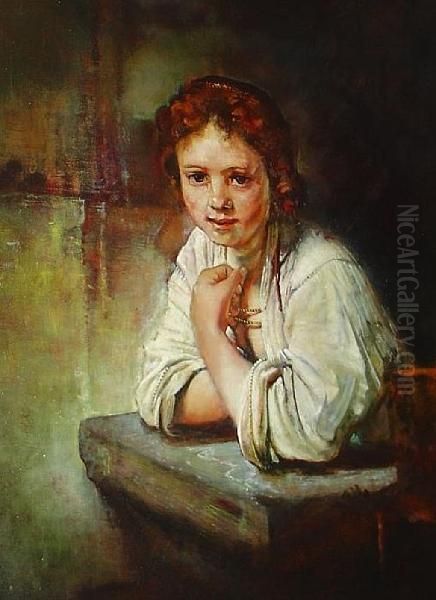 Girl Leaning On A Ledge Oil Painting by Harmenszoon van Rijn Rembrandt