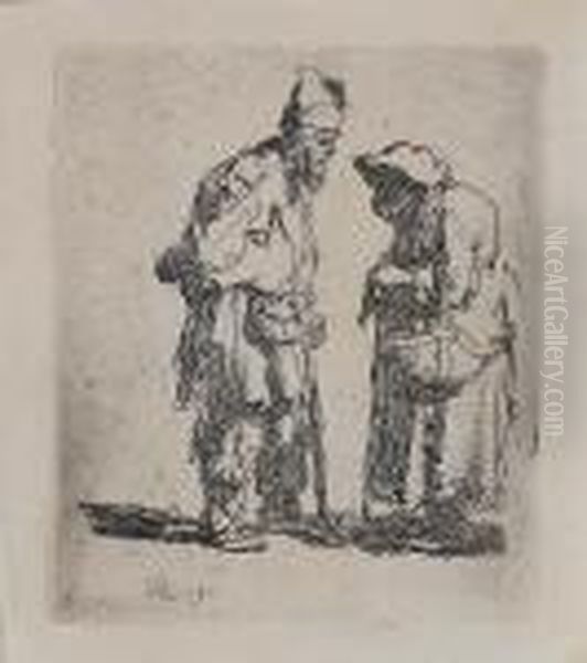 Beggar Man And A Beggar Woman Conversing(bartsch 164) Oil Painting by Harmenszoon van Rijn Rembrandt