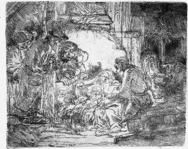 Anbetung Der Hirten Mit Der Lampe Oil Painting by Harmenszoon van Rijn Rembrandt