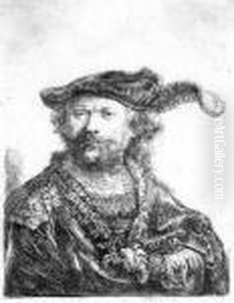 Selbstbildnis Mit Federgeschmucktem Barett. Oil Painting by Harmenszoon van Rijn Rembrandt