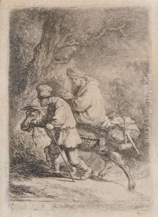 Flight Into Egypt, Small Plate Oil Painting by Harmenszoon van Rijn Rembrandt