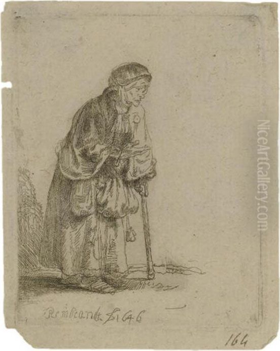 Beggar Woman Leaning On A Stick (b., Holl. 170; H. 219) Oil Painting by Harmenszoon van Rijn Rembrandt