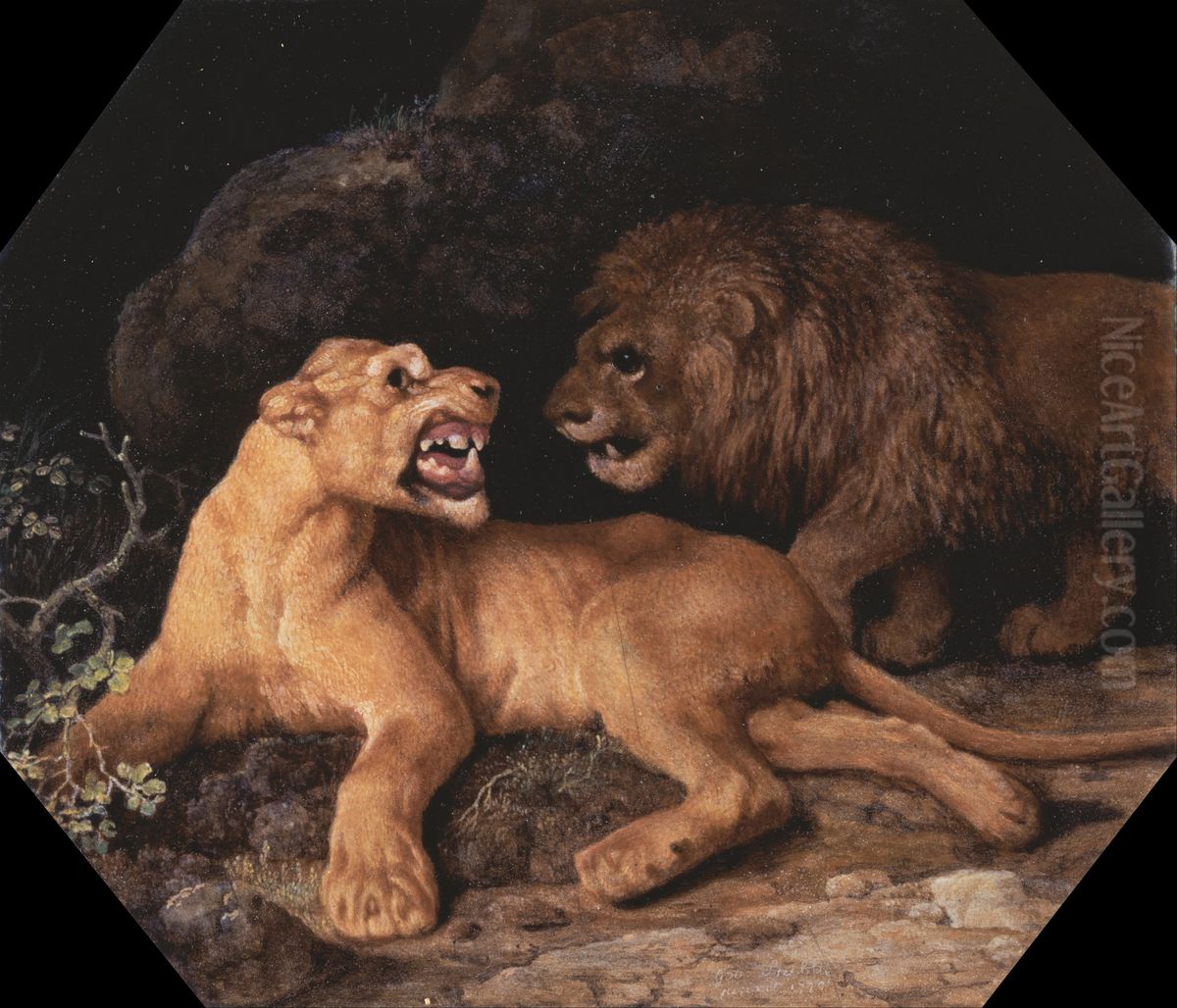 Lion and Lioness Oil Painting by George Stubbs