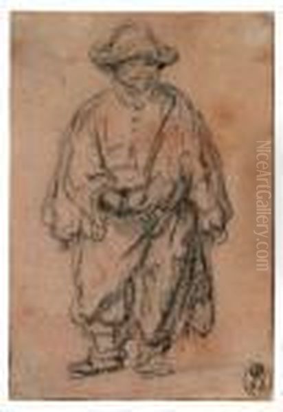 Beggar Inbrimmed Hat - Stehender Bettler Mit Hut, Von Vorn, In Ganzerfigur Oil Painting by Harmenszoon van Rijn Rembrandt