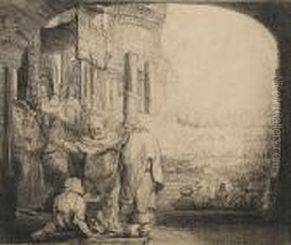 Peter And John Healing The Cripple At The Gateof The Temple (bartsch 94) Oil Painting by Harmenszoon van Rijn Rembrandt