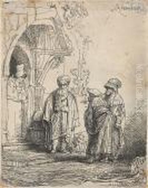 Three Oriental Figures (bartsch 118) Oil Painting by Harmenszoon van Rijn Rembrandt