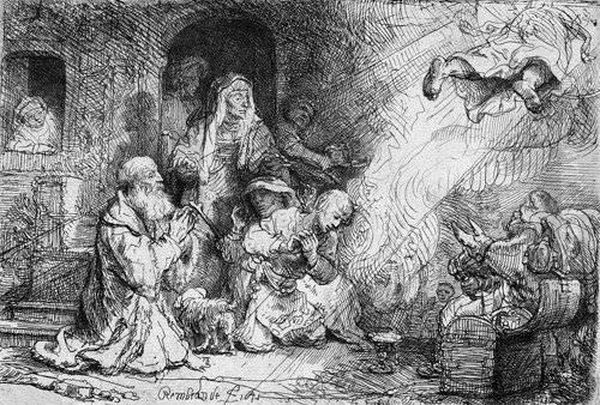 Der Engel Vor Der Familie Des Tobias Verschwindend Oil Painting by Harmenszoon van Rijn Rembrandt