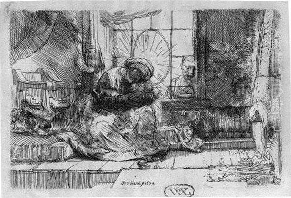 Die Heilige Familie Mit Der Katze Oil Painting by Harmenszoon van Rijn Rembrandt