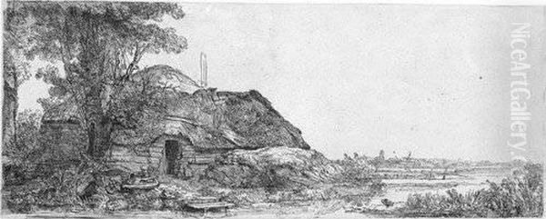 Die Hutte Bei Dem Grosen Baum Oil Painting by Harmenszoon van Rijn Rembrandt