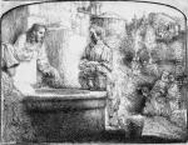 Christus Und Die Samariterin, Im Querformat Oil Painting by Harmenszoon van Rijn Rembrandt