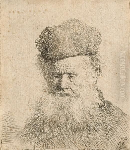 Bust Of An Old Man, With A Fur Cap Oil Painting by Harmenszoon van Rijn Rembrandt