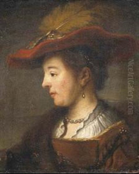 Ritratto Di Dama Di Profilo Con Cappello Piumato Oil Painting by Harmenszoon van Rijn Rembrandt