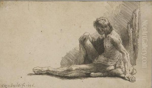 Homme Nu Assis A Terre La Jambe Gauche Etendue Oil Painting by Harmenszoon van Rijn Rembrandt