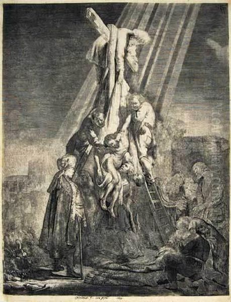 Descent From The Cross, Second Plate Oil Painting by Harmenszoon van Rijn Rembrandt