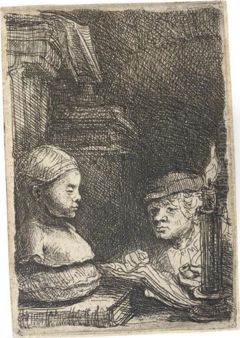 A Man Drawing From A Cast (b., Holl. 130; H. 191) Oil Painting by Harmenszoon van Rijn Rembrandt