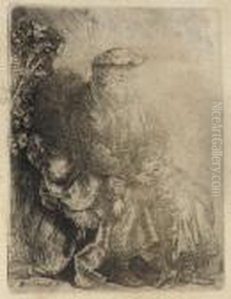 Abraham Caressing Isaac (b., Holl. 33; H. 148) Oil Painting by Harmenszoon van Rijn Rembrandt