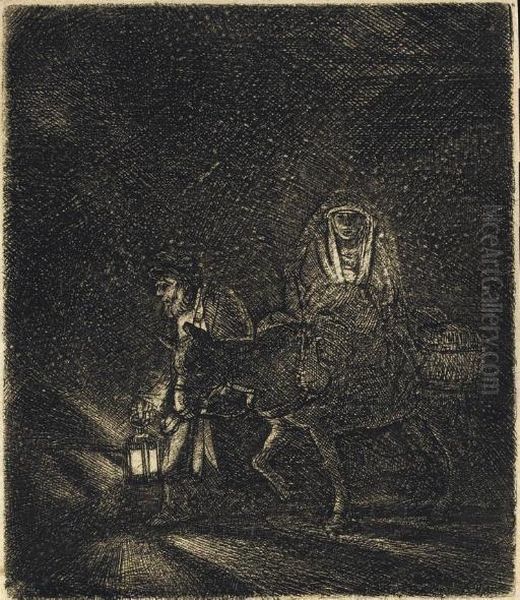 The Flight Into Egypt: A Night Piece (b., Holl. 53; H. 253) Oil Painting by Harmenszoon van Rijn Rembrandt