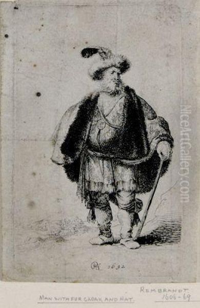 Man With Fur Cloak And Hat Oil Painting by Harmenszoon van Rijn Rembrandt