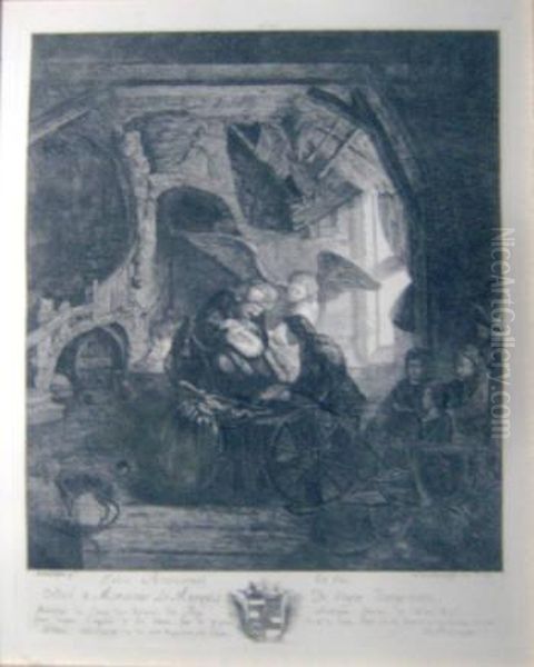 'tobias Recovers His Sight', 
Restrike Etching With Dedication Printed 1755, France, 29cm X 22cm, 
Framed Oil Painting by Harmenszoon van Rijn Rembrandt