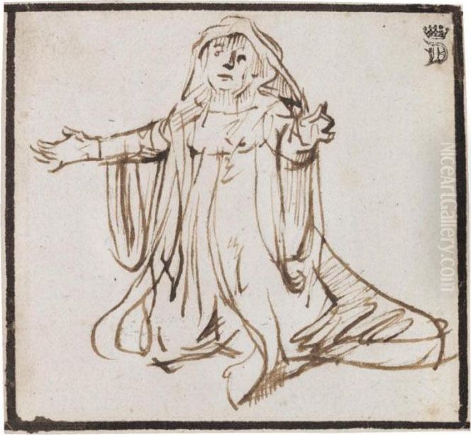 Study Of A Kneeling Female Figure Oil Painting by Harmenszoon van Rijn Rembrandt