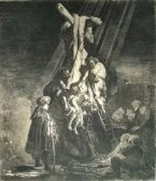 The Descent From The Cross: The Second Plate Oil Painting by Harmenszoon van Rijn Rembrandt