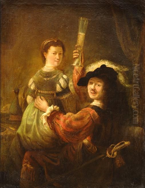 Selbstportrait Mit Saskia. Oil Painting by Harmenszoon van Rijn Rembrandt