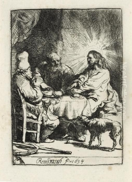 Christ At Emmaus: The Smaller Plate (b., Holl. 88; H. 121) Oil Painting by Harmenszoon van Rijn Rembrandt