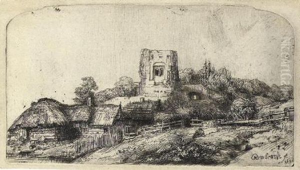 Landscape With A Square Tower (b., Holl. 218; H. 245) Oil Painting by Harmenszoon van Rijn Rembrandt
