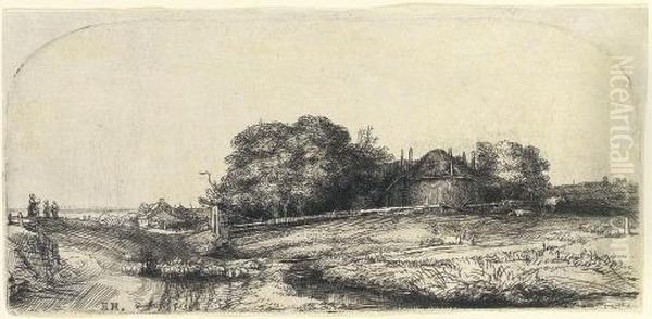 Landscape With A Haybarn And A Flock Of Sheep (b., Holl. 224; H. 241) Oil Painting by Harmenszoon van Rijn Rembrandt