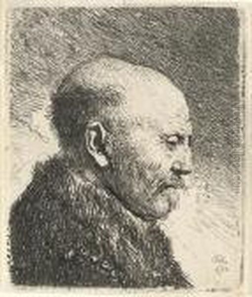 Bald-headed Man In Profile Right; The Artist's Father (?) (b., Holl. 292; H. 23) Oil Painting by Harmenszoon van Rijn Rembrandt