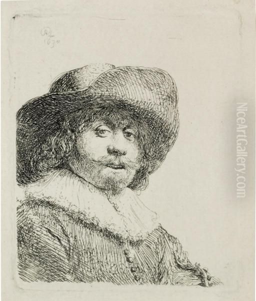 A Man In A Broad-brimmed Hat (b., Holl. 311; H. 158) Oil Painting by Harmenszoon van Rijn Rembrandt