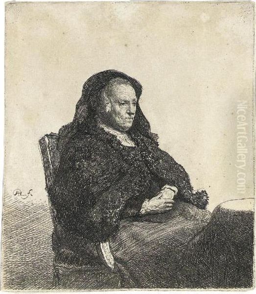 The Artist's Mother Seated At A Table, Looking Right (b., Holl. 343; H. 52) Oil Painting by Harmenszoon van Rijn Rembrandt