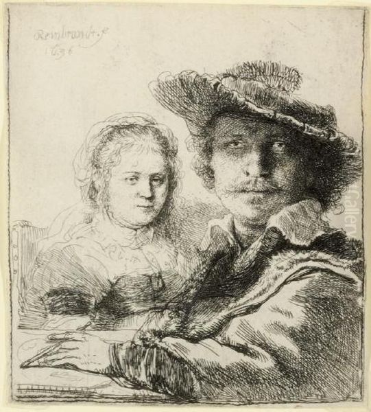 Self-portrait With Saskia (bartsch, Hollstein 19; Hind 144) Oil Painting by Harmenszoon van Rijn Rembrandt