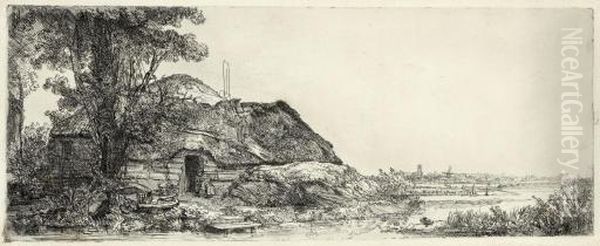 Landscape With A Cottage And A Large Tree (b., Holl. 226; H. 178) Oil Painting by Harmenszoon van Rijn Rembrandt