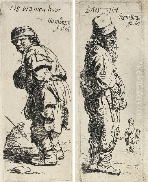A Peasant Calling Out: 'tis 
Vinnich Hout' (b., Holl. 177; H. 114); A Peasant Replying: 'dats Niet' 
(b., Holl. 178; H. 115) Oil Painting by Harmenszoon van Rijn Rembrandt