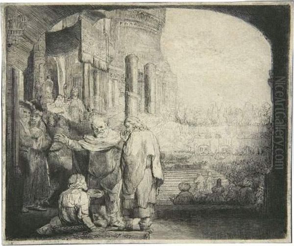 Petrus Und Johannes An Der Pforte Des Tempels. Querblatt. Oil Painting by Harmenszoon van Rijn Rembrandt