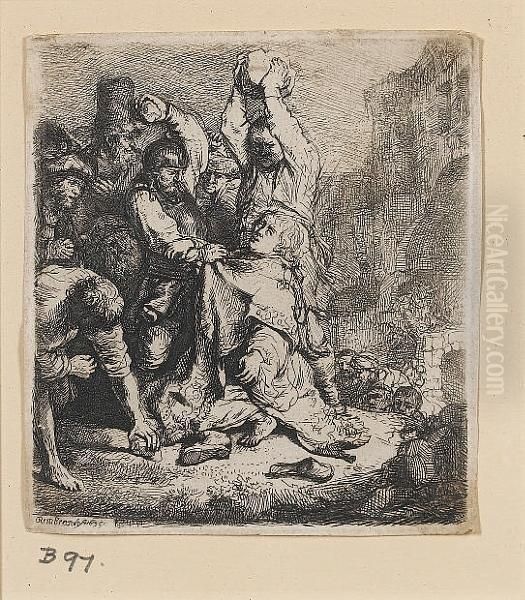 The Stoning Of St Stephen (bartsch 97) Oil Painting by Harmenszoon van Rijn Rembrandt