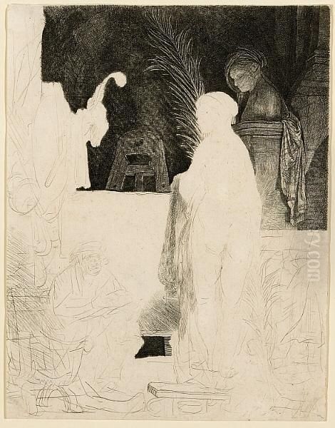 The Artist Drawing From The Model Oil Painting by Harmenszoon van Rijn Rembrandt