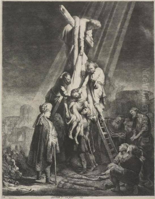 Descent From The Cross: Second Plate (b., Holl. 81; H. 103; Bb. 33-c) Oil Painting by Harmenszoon van Rijn Rembrandt