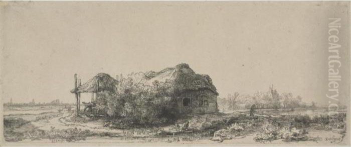 Landscape With A Cottage And Haybarn (b., Holl. 225; H. 177; Bb.41-a) Oil Painting by Harmenszoon van Rijn Rembrandt