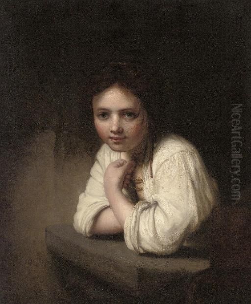 Portrait Of A Girl Leaning On A Stone Ledge Oil Painting by Harmenszoon van Rijn Rembrandt
