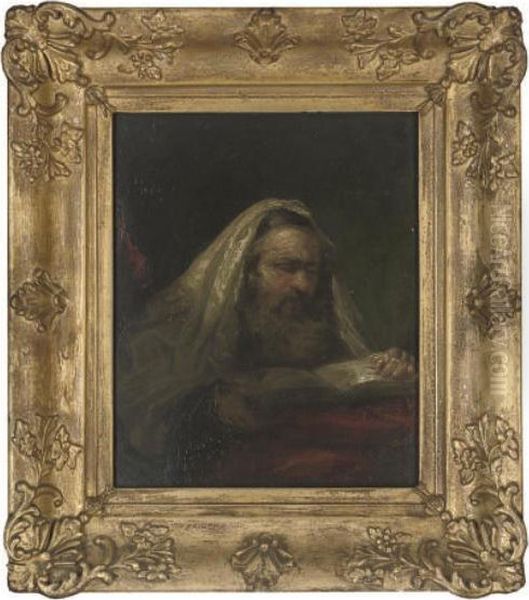 Rabbi Reading The Scriptures Oil Painting by Harmenszoon van Rijn Rembrandt