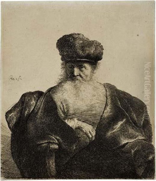 Old Man With A Beard, Fur Cap And Velvet Cloak Oil Painting by Harmenszoon van Rijn Rembrandt